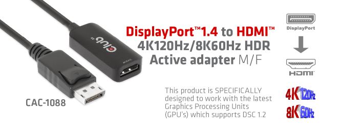 Adaptador activo DisplayPort 1.4 a HDMI 2.1 HDR 8K@60Hz 4k@120hz