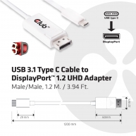 USB 3.1 Typ C Kabel auf Displayport 1.2 UHD Adapter Stecker/Stecker 1.2m/3.94ft