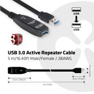 Cable repetidor activo USB 3.2 Gen1, 5 m / 16.40 pies M/H 28 AWG