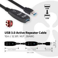 USB 3.0 Aktif Tekrarlayıcı (Repeater) Kablo 10m/ 32.81 ft. Erkek/Erkek