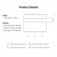 USB Tip-C - Ethernet + USB 3.0 + USB Tip-C Mini Şarj İstasyonu
