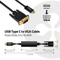 USB Type C to VGA Active Cable M/M 5m/16.40ft
