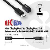 Mini DisplayPort 1.4 a DisplayPort Cable de extensión 8K60Hz DSC 1.2 HBR3 HDR Bidireccional F / M 1m / 3.28ft