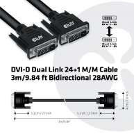 DVI-D Dual Link 24+1 M/M Cable 3m/9.84ft Bidirectional 28AWG