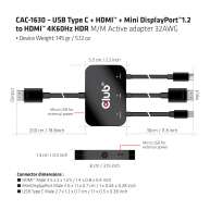 USB Type C + HDMI™ + MiniDisplayPort™ 1.2 to HDMI™ 4K60Hz HDR M/M Active Adapter 32AWG