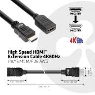 Cable de extensión HDMI™ de alta velocidad 4K60Hz 26AWG  M/H 5m/16.4ft