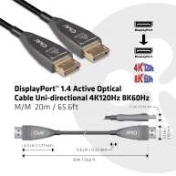 DisplayPort 1.4 Active Optical Cable Unidirectional  4K120Hz 8K60Hz M/M  20m/65.62ft