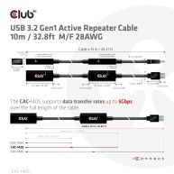 Cable repetidor activo USB 3.2 Gen1 de 10 m/32.8 pies M/H 28AWG