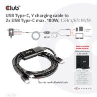 USB Type-C, cable de carga Y a 2x USB Type-C máx. 100 W, 1,83 m / 6 pies M / M