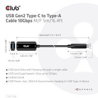 USB Gen2 Type-C to Type-A Cable 10Gbps M/F 5m/16.4ft