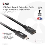 USB-Typ-C Gen1 Verlängerungskabel 5Gbps 60W(20V/3A) 4K60Hz St./B 2m 