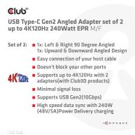 Juego de adaptadores en ángulo USB Tipo-C Gen2 de 2 hasta 4K120Hz 240Watt EPR M/H 