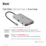 USB Gen1 Type-C 9-in-1 hub with HDMI, VGA, 2x USB Gen1 Type-A, RJ45, SD/Micro SD card slots and USB Gen1 Type-C Female port