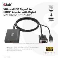 Adaptador VGA y USB tipo A a HDMI con cable flexible M/H 0,6m / 1,97 pies 28 AWG