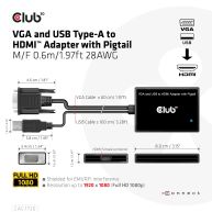 Adaptador VGA y USB tipo A a HDMI con cable flexible M/H 0,6m / 1,97 pies 28 AWG