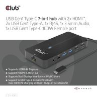 USB Gen1 Typ-C 7-in-1 Hub mit 2x HDMI, 2x USB Gen1 Typ-A, 1x RJ45, 1x 3.5mm Audio, 1x USB Gen1 Typ-C 100W Buchse