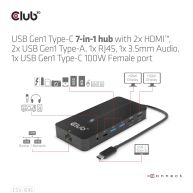 Hub USB Gen1 Tipo-C 7 en 1 con 2x HDMI, 2x USB Gen1 Tipo-A, 1x RJ45, 1x Audio de 3.5 mm, 1x Puerto USB Gen1 Tipo-C 100W Hembra