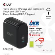 Travel Charger PPS 65W GAN technology, Single port USB Type-C, Power Delivery(PD) 3.0 Support