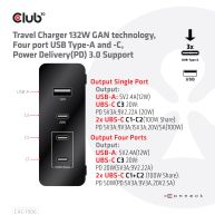 Reiseladegerät 132 W GAN-Technologie, USB Typ-A und -C mit vier Anschlüssen, Power Delivery (PD) 3.0-Unterstützung