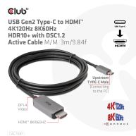 Cable activo USB Gen2 Tipo-C a HDMI 4K120Hz 8K60Hz HDR10  con DSC1.2 M/M 3m/9.84ft