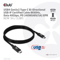 Cable certificado USB-IF bidireccional USB4 Gen3x2 Tipo-C 8K60Hz, Datos 40Gbps, PD 240W(48V/5A) EPR M/M 1m / 3.28 pies