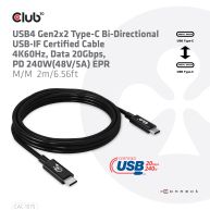 Cable certificado USB4 Gen2x2 Tipo-C Bidireccional USB-IF 4K60Hz, Datos 20Gbps, PD 240W(48V/5A) EPR M/M 2m/6.56 pies