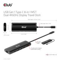 USB Gen1 Type-C 8-in-1 MST Dual 4K60Hz Display Travel Dock