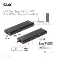 Docking station USB Gen1 Tipo-C 8 en 1 MST Pantalla Dual 4K60Hz Travel Dock