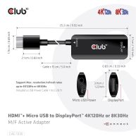 HDMI + Micro USB to DisplayPort 4K120Hz or 8K30Hz M/F Active Adapter