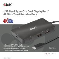 Base portátil 7 en 1 USB Gen2 tipo C a DisplayPort dual 4k60Hz