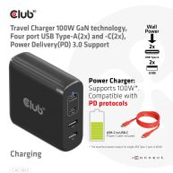 Travel Charger 100W GaN technology, Four port USB Type-A(2x) and -C(2x), Power Delivery(PD) 3.0 Support