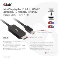MiniDisplayPort 1.4 a HDMI 4K120Hz o 8K60Hz HDR10+ Cable M/M 1,8 m / 6 pies