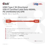 Cable certificado USB2 tipo C bidireccional USB-IF Datos 480 Mb, PD 240 W (48 V/5 A) EPR M/M 1 m/3,23 pies