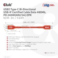 USB2 Type-C Bi-Directional USB-IF Certified Cable Data 480Mb, PD 240W(48V/5A) EPR M/M 3m / 9.84 ft 