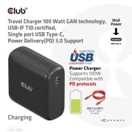 Cargador de viaje Tecnología GAN de 100 vatios, certificación USB-IF TID, puerto único USB tipo C, compatibilidad con Power Delivery (PD) 3.0