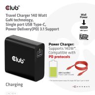 Travel Charger 140 Watt GaN technology, Single port USB Type-C, Power Delivery(PD) 3.1 Support