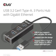 USB 3.2 Gen1 Tipo-A, Hub de 3 Puertos con Gigabit Ethernet