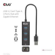 USB 3.2 Gen1 Type-A, 3 Ports Hub with Gigabit Ethernet