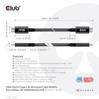 USB4 Gen3x2 Type-C Bi-Directional Cable 8K60Hz or 4K120Hz, Data 40Gbps, PD 240W(48V/5A) EPR M/M  3m / 9.84ft