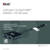 USB Typ-C zu Dual HDMI™ 4K60Hz + PD 100 Watt