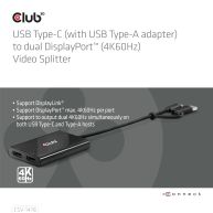 USB Type-C (with USB Type-A adapter) to dual DisplayPort™(4K60Hz) Video Splitter