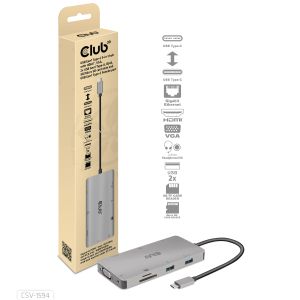 Concentrador 9 en 1 USB Gen1 Tipo-C con HDMI, VGA, 2x USB Gen1 Type-A, RJ45, ranuras para tarjetas SD / Micro SD y puerto USB Gen1 Tipo-C hembra
