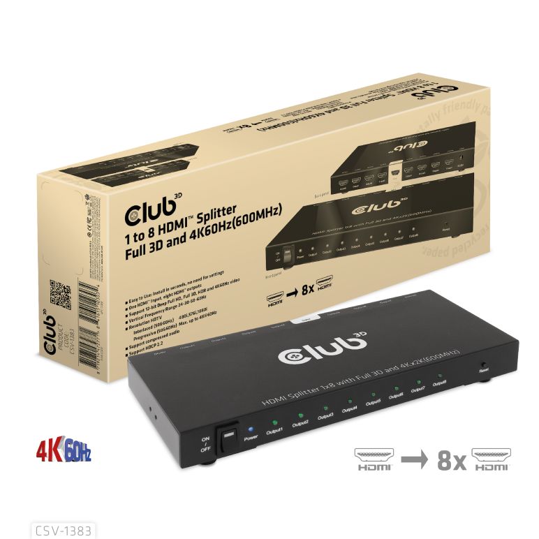 1 auf 8 HDMI™ Splitter Full 3D und 4K60Hz(600MHz)