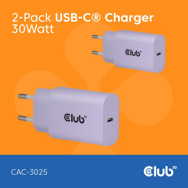 2-Pack USB C Charger 30 Watt Purple