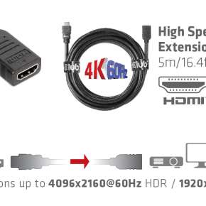 CAC-1325 Cable de extensión HDMI™ de alta velocidad 4K60Hz 26AWG  M/H 5m/16.4ft